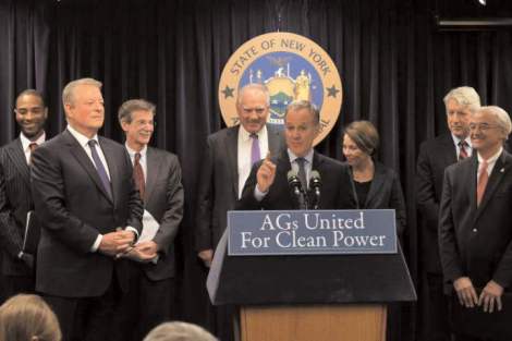New York Attorney General Eric Schneiderman and a coalition of attorneys general, supported by former Vice President Al Gore, vowed on March 29, 2016, to hold fossil fuel companies accountable if their words and deeds on climate change had crossed into illegality.